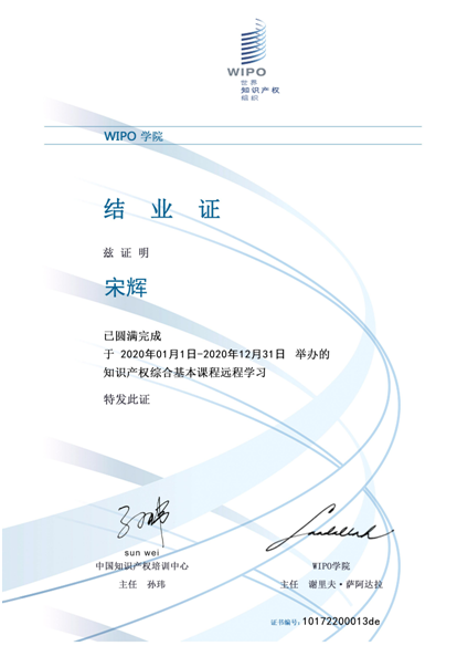 WIPO结业证书